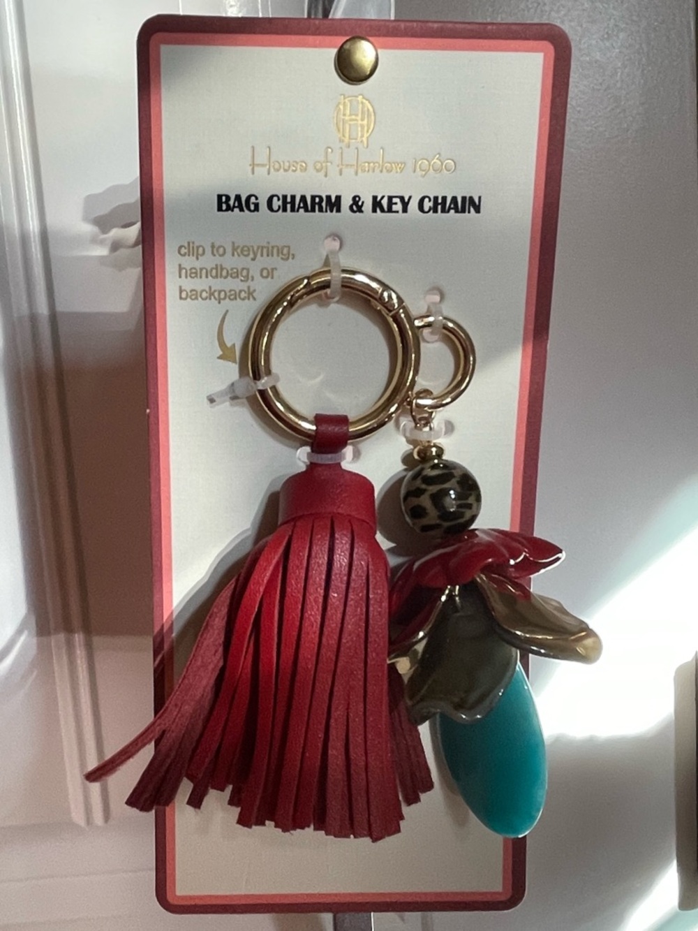 House of Harlow 1960 Red Tassel Key & Bag Charm with Turquoise Accent